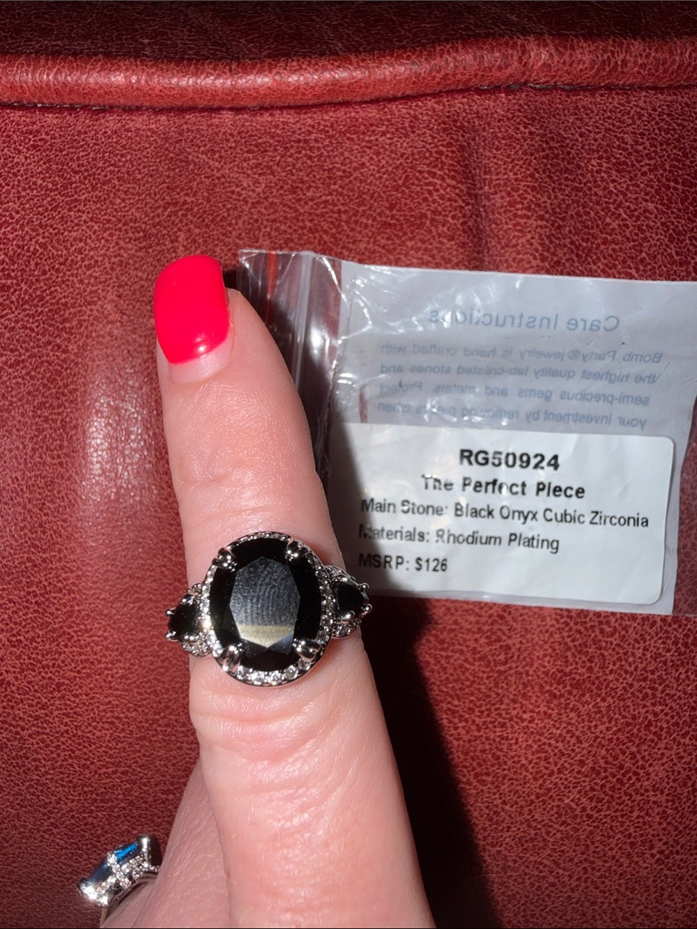 Black Onyx Cubic Zirconia Halo Ring - Rhodium Plating